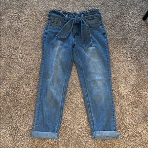 Tie waist mom jeans